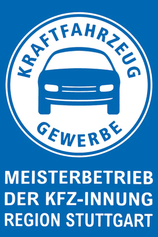 Schild: Kraftfahrzeuggewerbe, Meisterbetrieb der Kfz-Innung Region Stuttgart